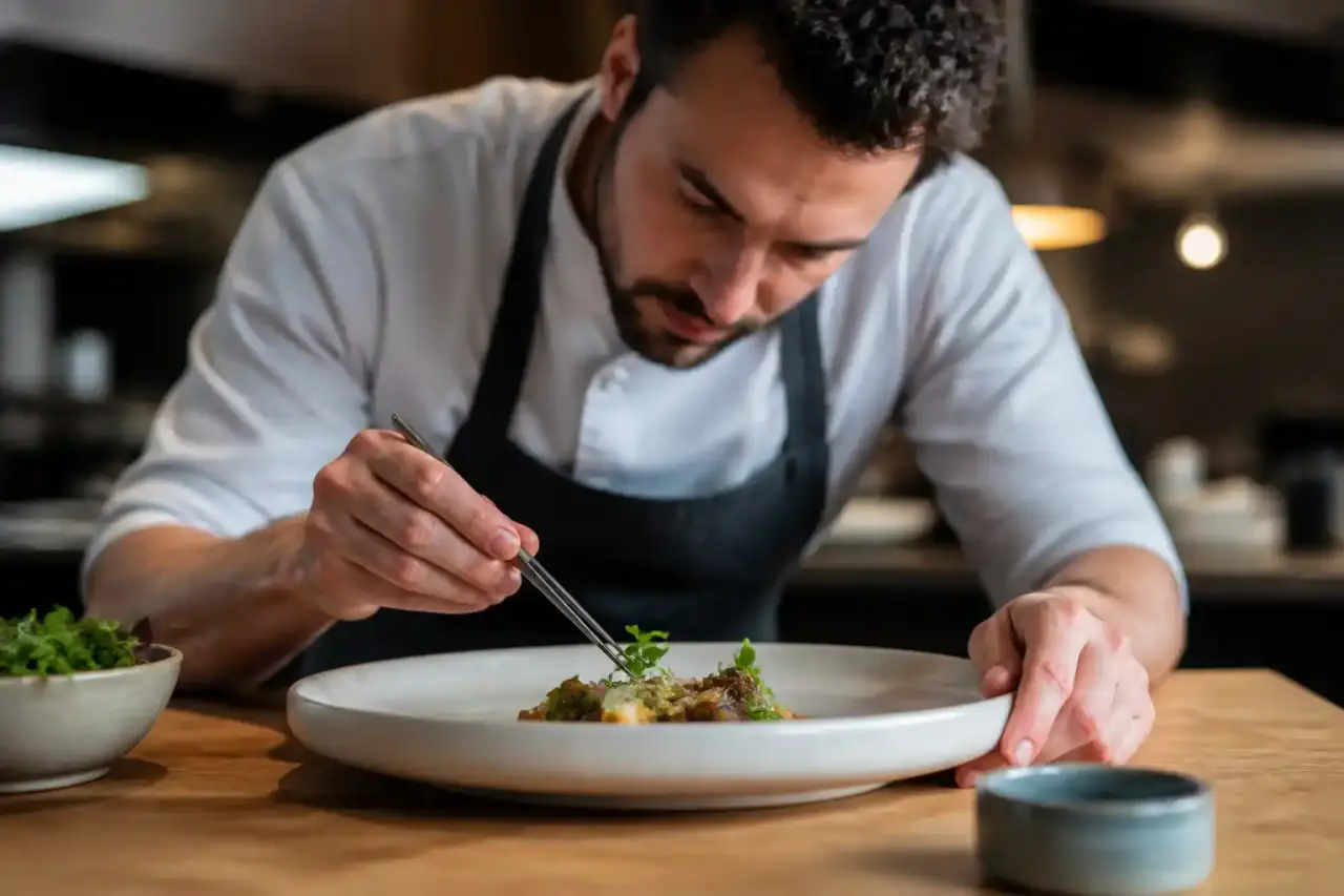 Assiette gastronomique en clair-obscur