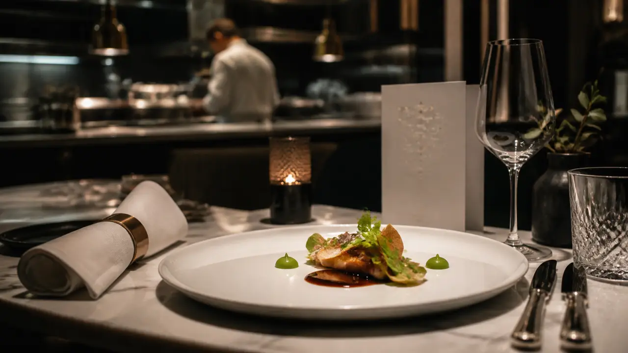 Photographie gastronomique d'un plat étoilé en clair-obscur