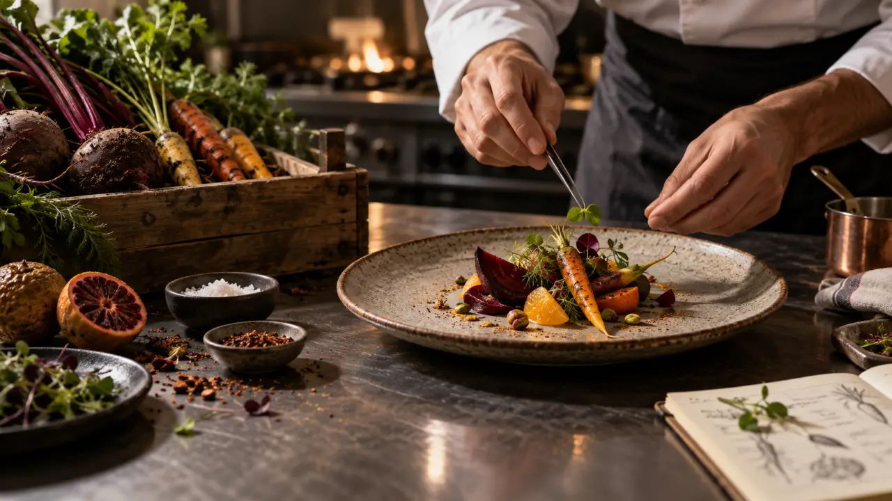 Assiette gastronomique mettant en scène des produits du terroir