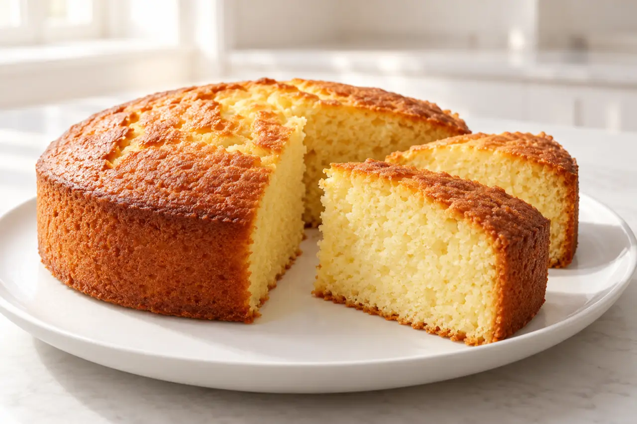 Recette de gateau natur : gâteau nature moelleux découpé sur une assiette