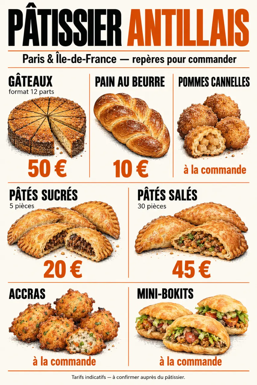 Infographie sur l’offre et les prix d’un pâtissier antillais à Paris