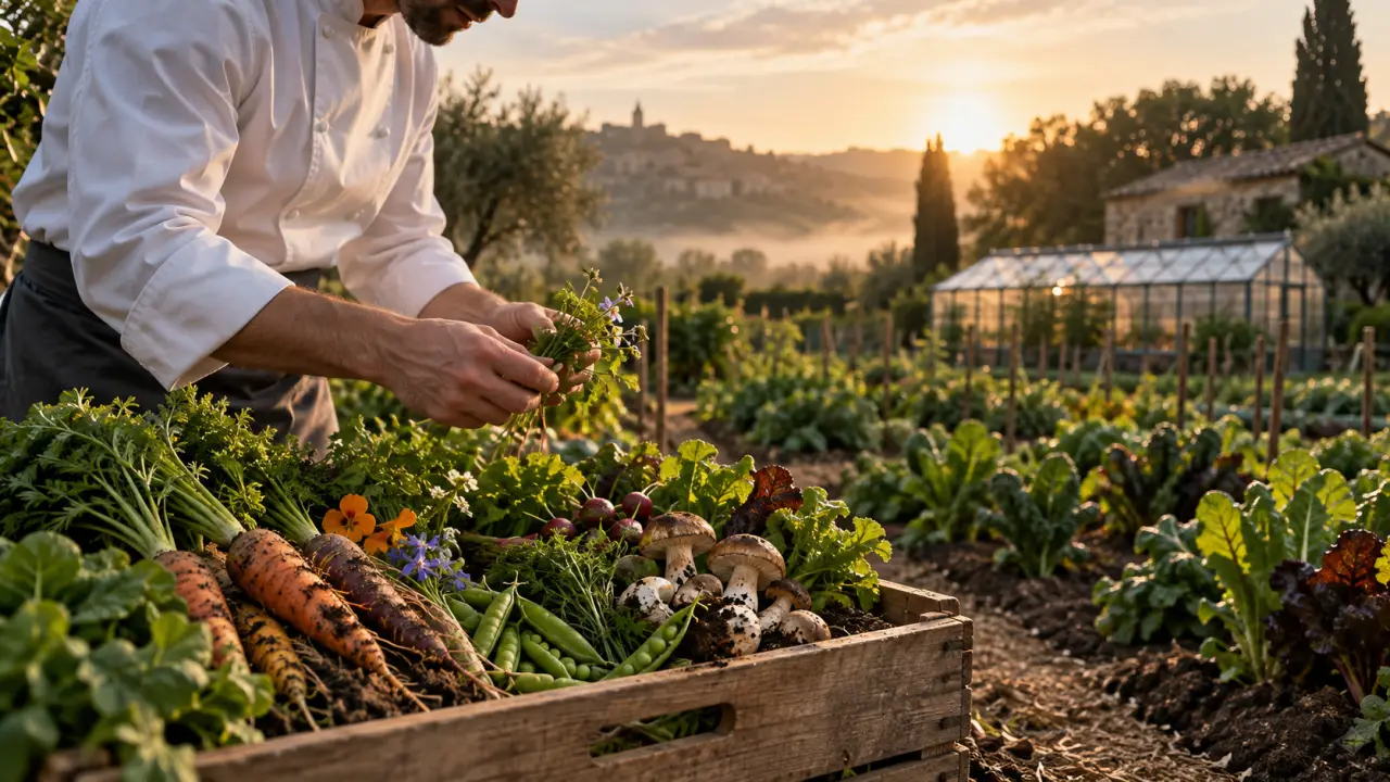 Assiette gastronomique travaillée avec des produits issus d'un terroir local