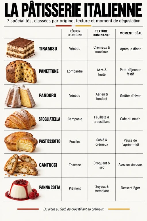 Infographie sur la pâtisserie italienne et ses 7 spécialités régionales