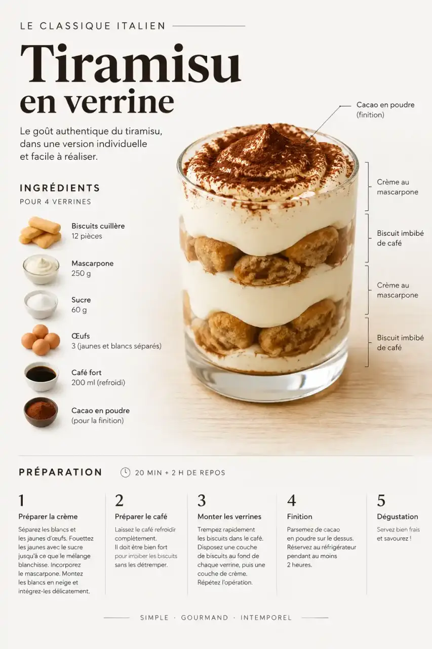 Verrine façon tiramisu, dessert en verrine facile et rapide au mascarpone et cacao