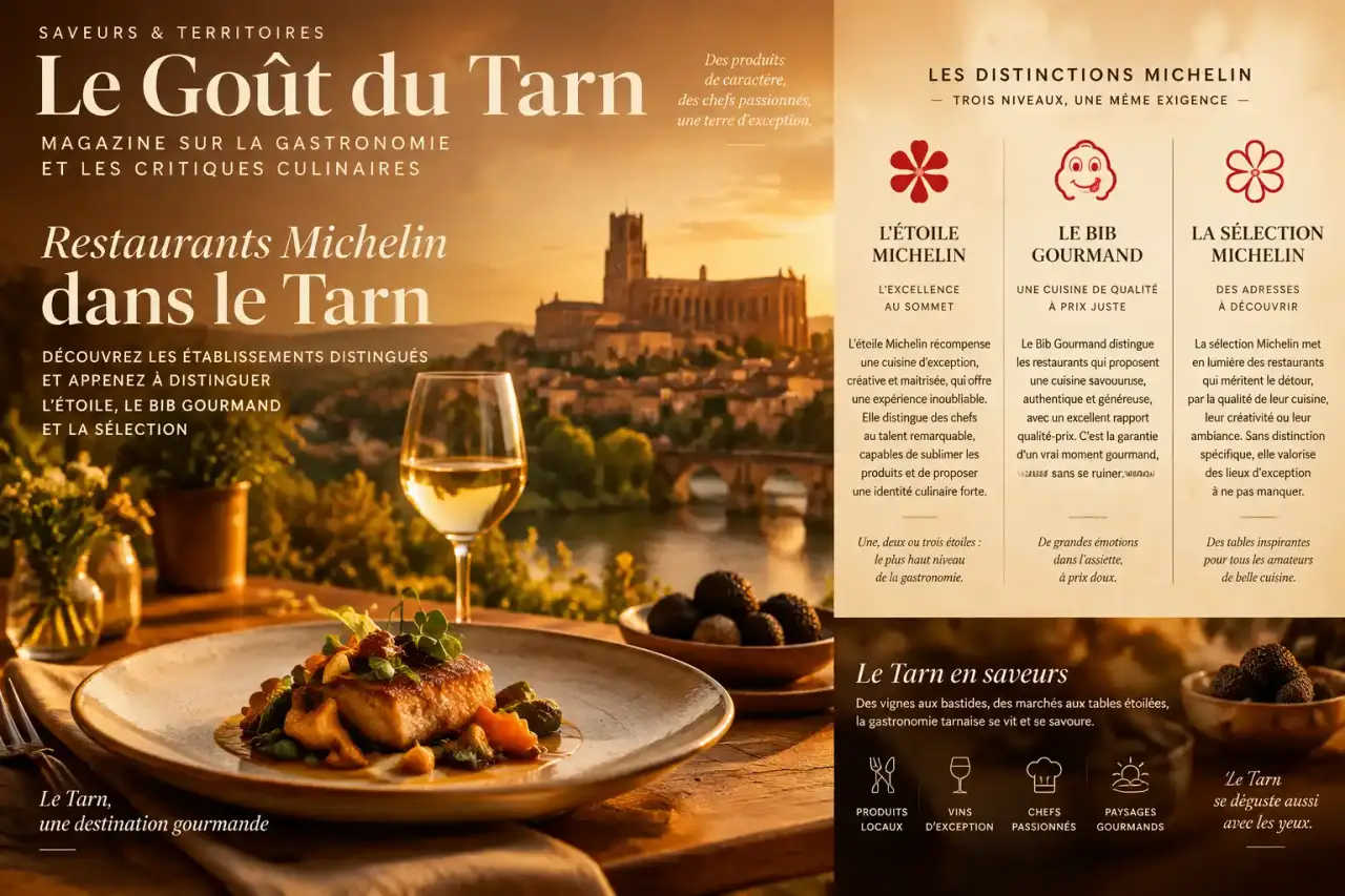 Restaurants Michelin dans le Tarn : distinguer l’étoile, le Bib Gourmand et la sélection