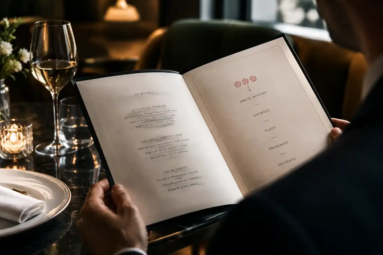 Assiette gastronomique étoilée éclairée en clair-obscur