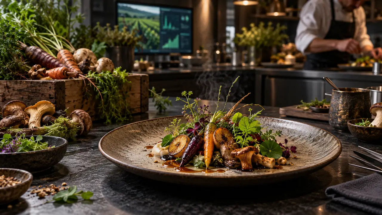 Plat gastronomique mettant en scène un produit du terroir dans une composition contemporaine
